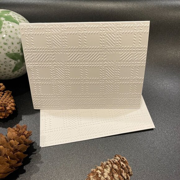 Plaid Embossed Holiday Cards, White Holiday Cards Set, Handmade Elegant Greeting - Picture 1 of 5